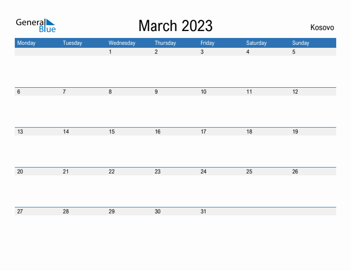 Fillable March 2023 Calendar