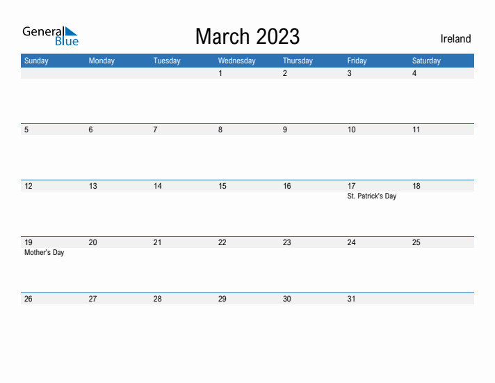 Fillable March 2023 Calendar