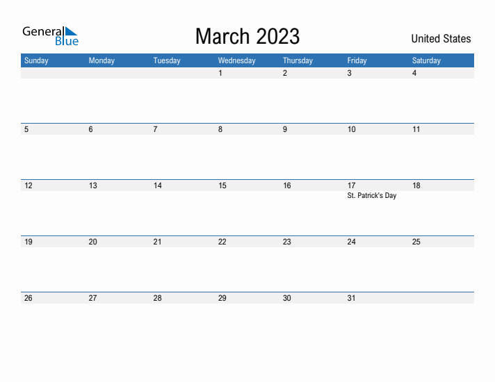 Fillable March 2023 Calendar