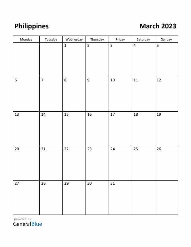 March 2023 Calendar with Philippines Holidays