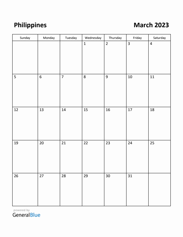 March 2023 Calendar with Philippines Holidays