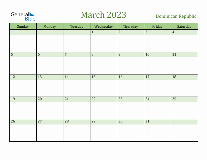 March 2023 Calendar with Dominican Republic Holidays