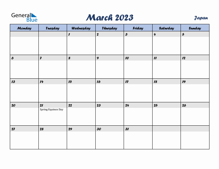 March 2023 Calendar with Holidays in Japan