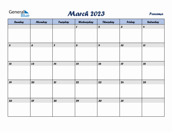 March 2023 Calendar with Holidays in Panama