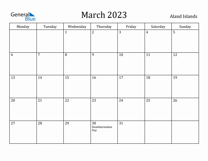 March 2023 Calendar Aland Islands