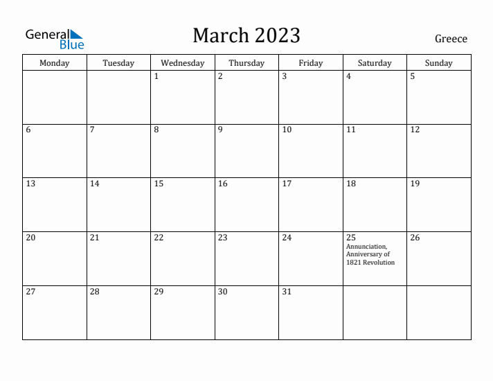 March 2023 Calendar Greece