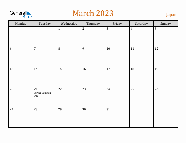 March 2023 Holiday Calendar with Monday Start