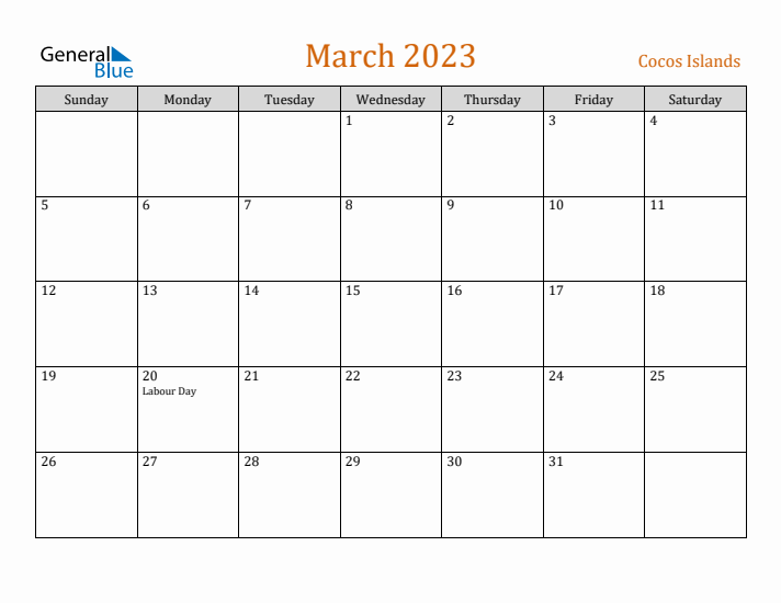 March 2023 Holiday Calendar with Sunday Start