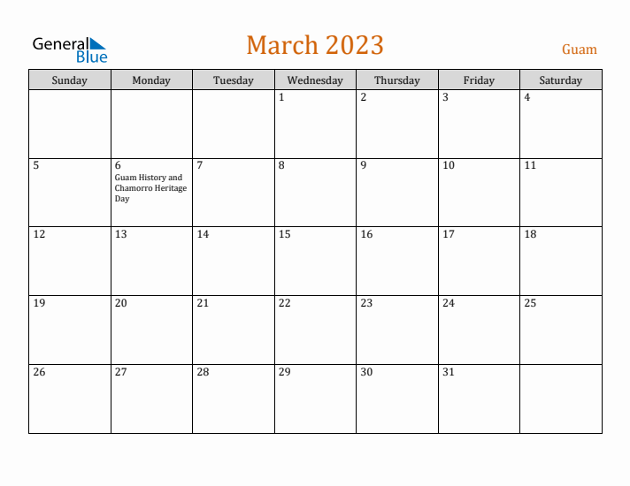 March 2023 Holiday Calendar with Sunday Start