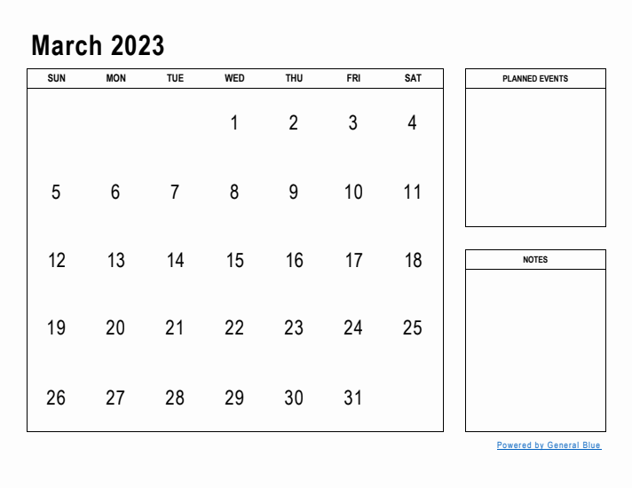 March 2023 Calendar Planner