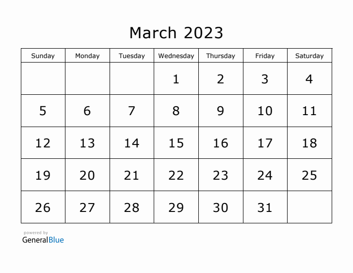 Printable March 2023 Calendar - Sunday Start