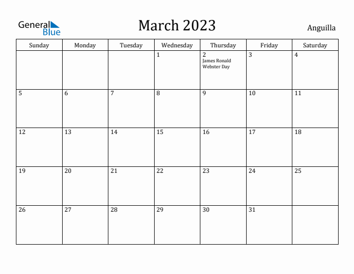 March 2023 Calendar Anguilla