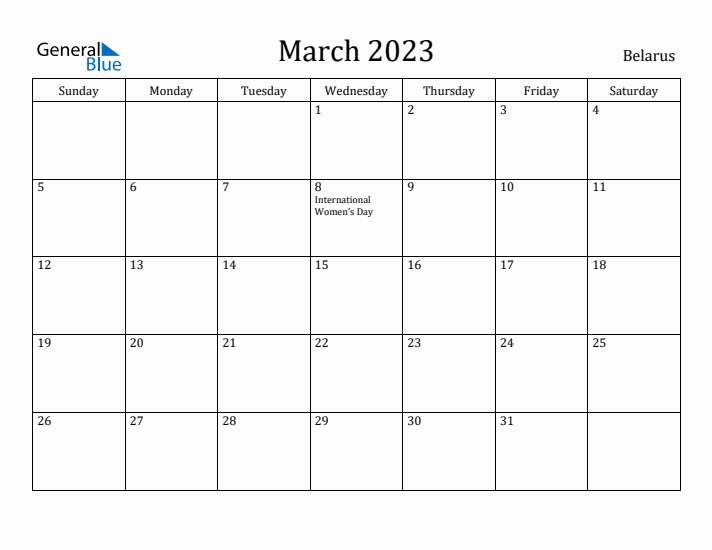 March 2023 Calendar Belarus