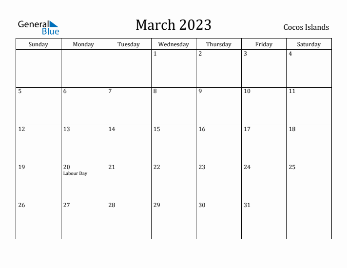 March 2023 Calendar Cocos Islands