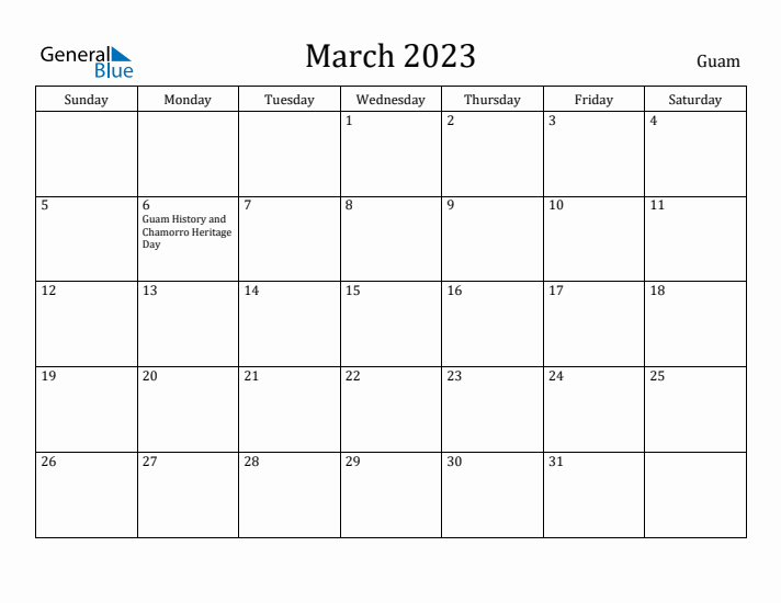 March 2023 Calendar Guam