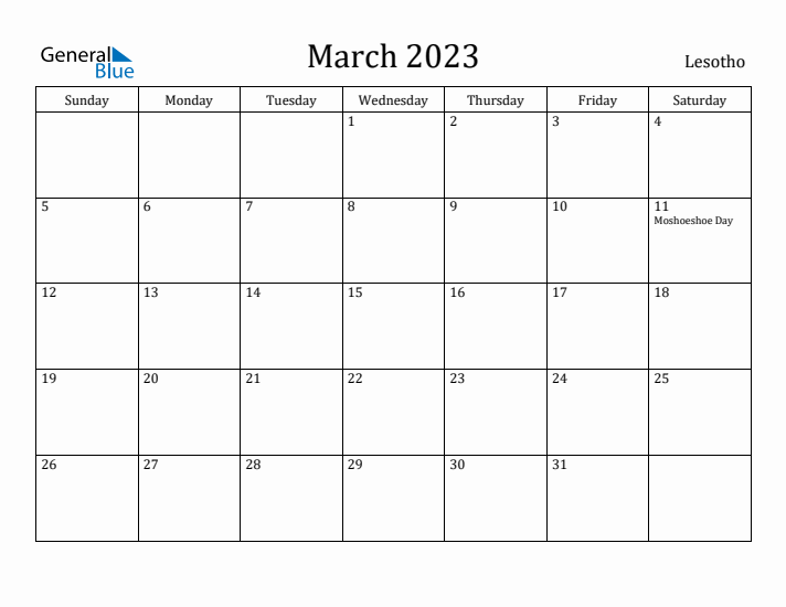 March 2023 Calendar Lesotho