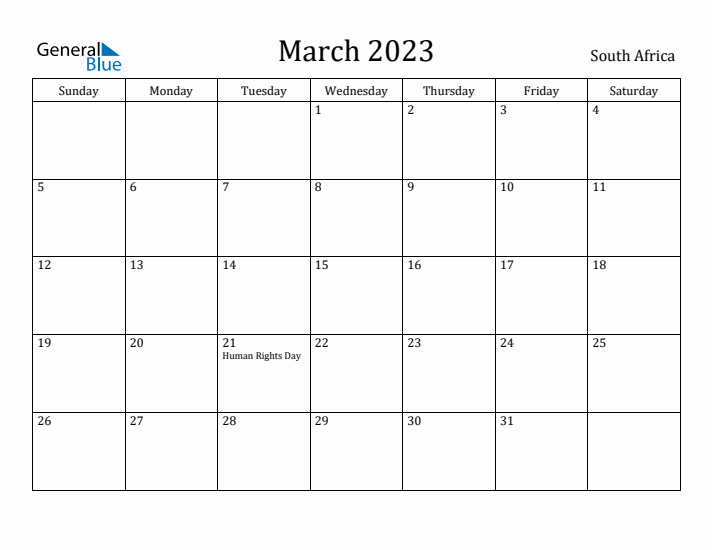 March 2023 Calendar South Africa