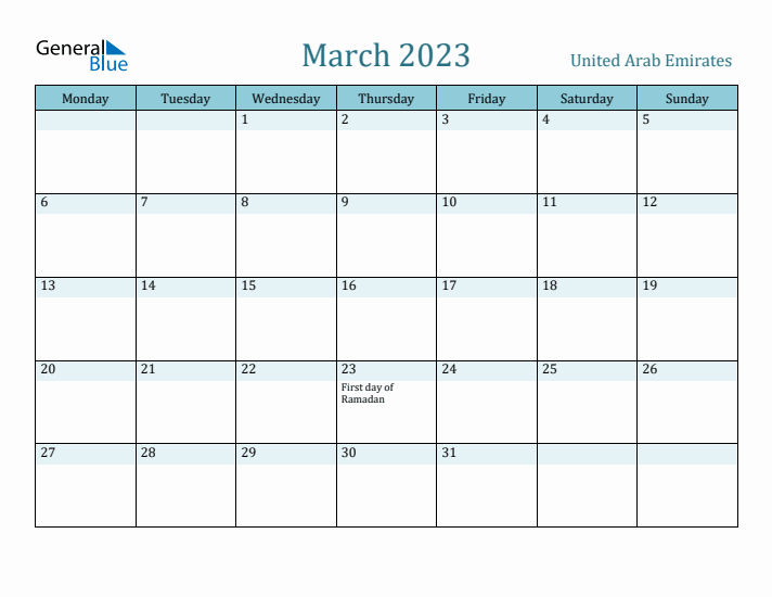 March 2023 Calendar with Holidays