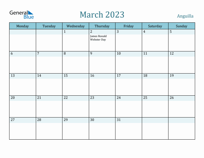 March 2023 Calendar with Holidays