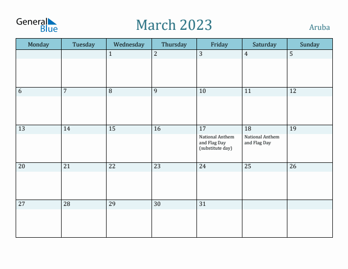 March 2023 Calendar with Holidays