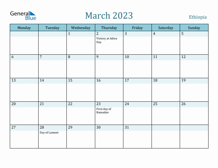 March 2023 Calendar with Holidays