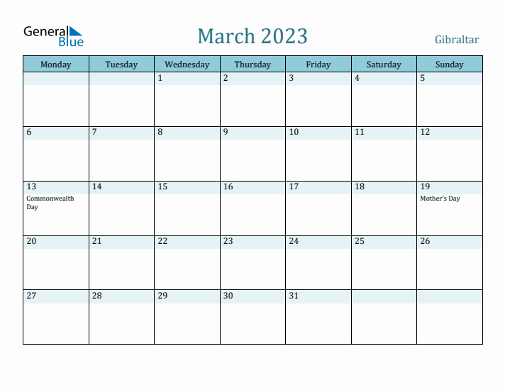 March 2023 Calendar with Holidays