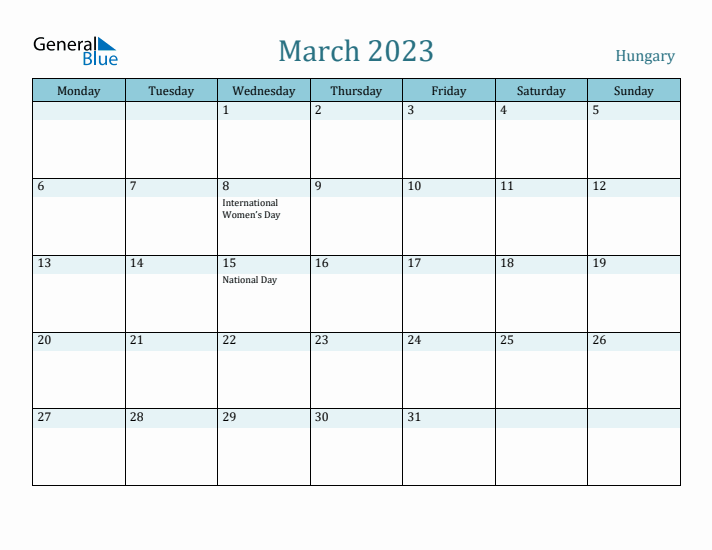 March 2023 Calendar with Holidays