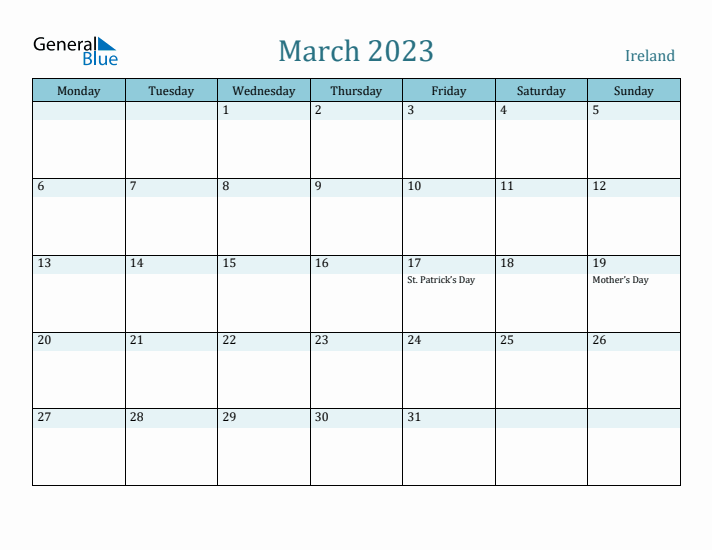 March 2023 Calendar with Holidays