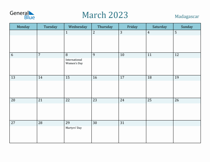 March 2023 Calendar with Holidays