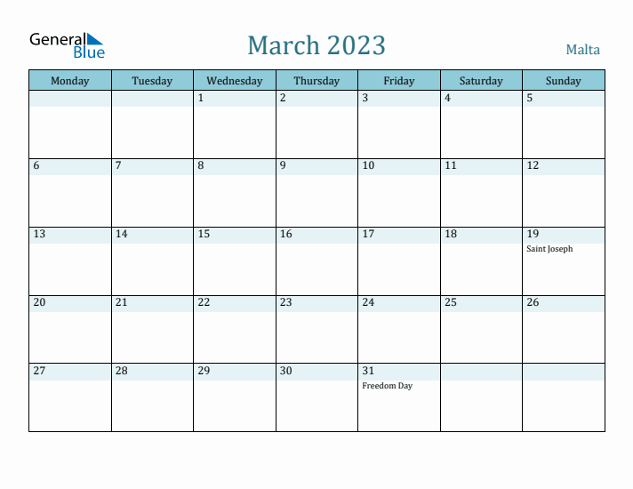 March 2023 Calendar with Holidays