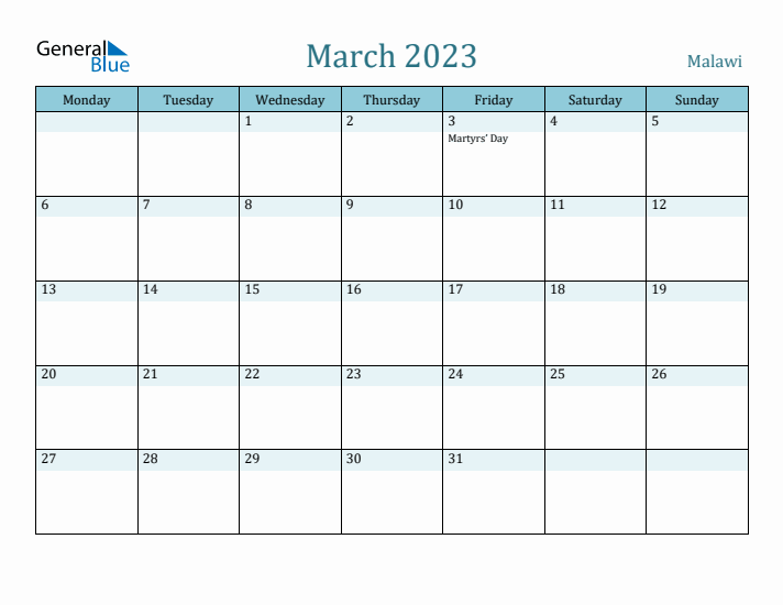 March 2023 Calendar with Holidays