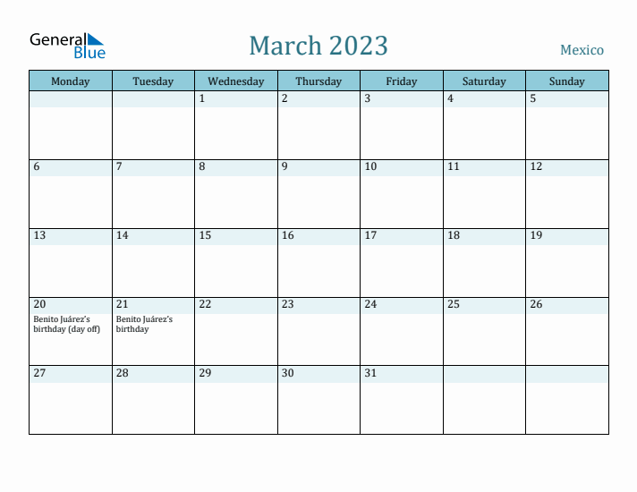 March 2023 Calendar with Holidays