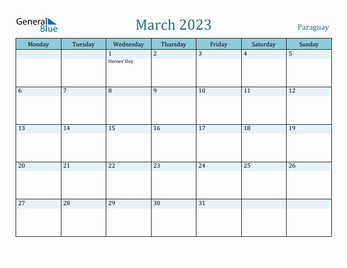 March 2023 Calendar with Holidays