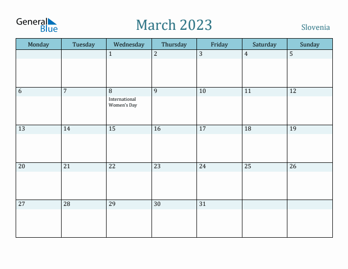 March 2023 Calendar with Holidays