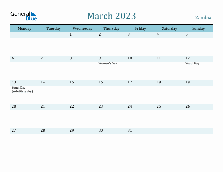 March 2023 Calendar with Holidays