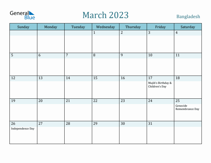 March 2023 Calendar with Holidays