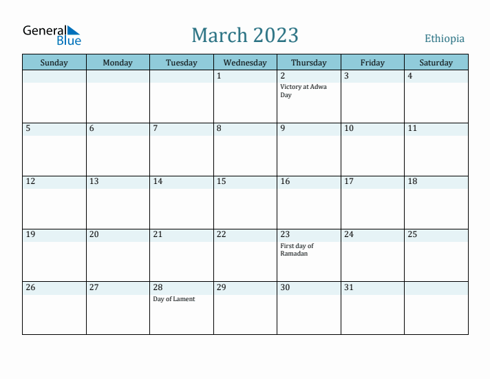 March 2023 Calendar with Holidays