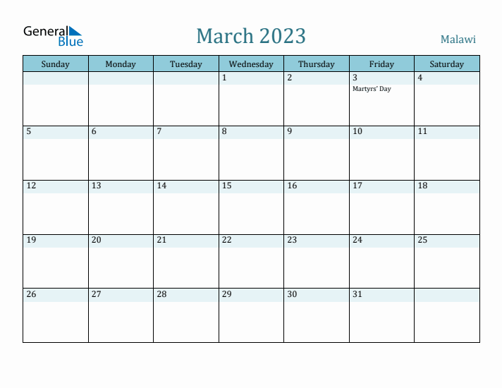 March 2023 Calendar with Holidays