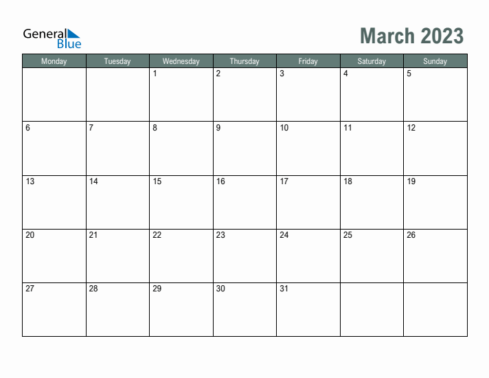 Free Printable March 2023 Calendar