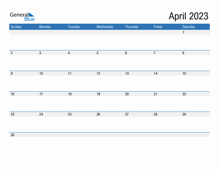 Fillable Calendar for April 2023