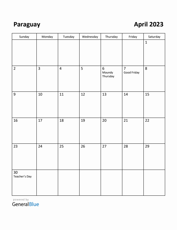 April 2023 Calendar with Paraguay Holidays