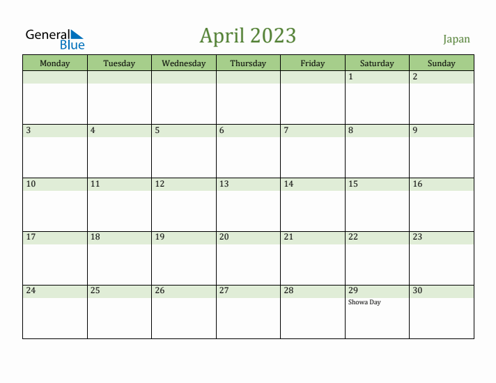 April 2023 Calendar with Japan Holidays