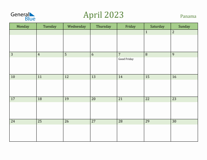 April 2023 Calendar with Panama Holidays