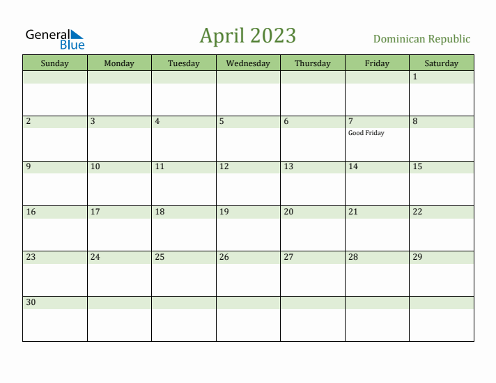 April 2023 Calendar with Dominican Republic Holidays