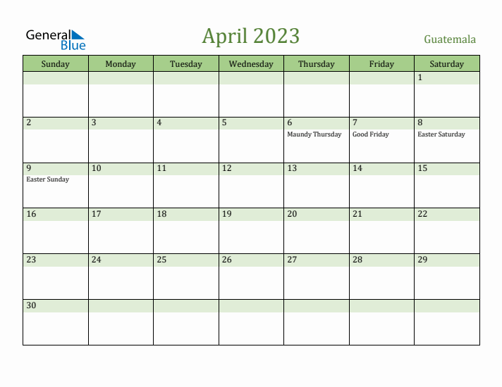 April 2023 Calendar with Guatemala Holidays