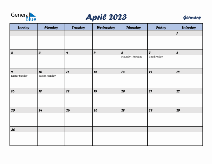 April 2023 Calendar with Holidays in Germany