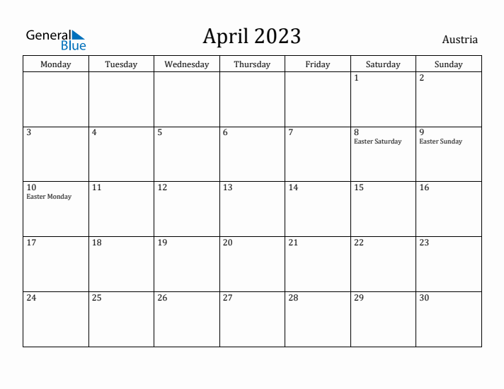 April 2023 Calendar Austria