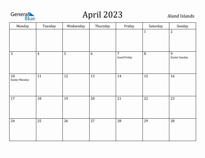 April 2023 Calendar Aland Islands