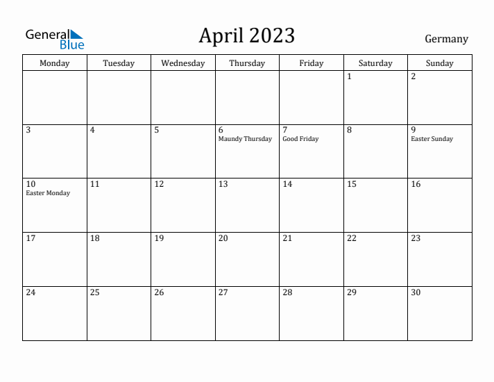 April 2023 Calendar Germany