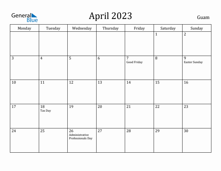 April 2023 Calendar Guam